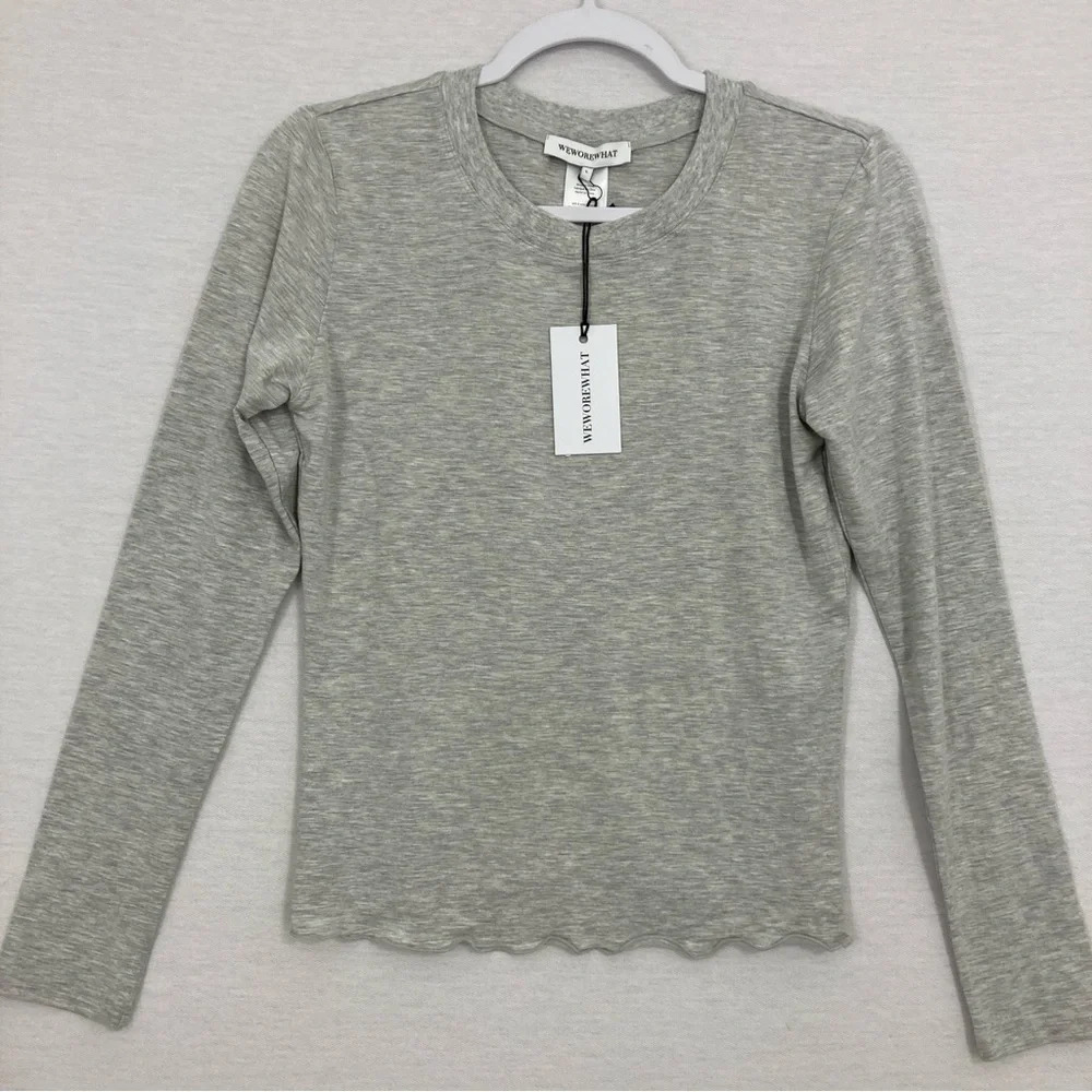 New WeWoreWhat Gray‎ Ultra Soft Stretch Knit Crew Neck Pullover Crop Top Large